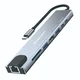 Hub postaja Techsuit NetBridge 8v1 (H2) USB-C - 2x USB-C, 2x USB-A, HDMI, RJ45, TF/SD, 4K pri 30Hz, PD87W - gray