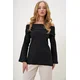 Trend Alaçati Stili Womens Black Madonna Collar Interlock Fabric Blouse