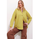 Trend Alaçati Stili Womens Mustard Oversize Linen Shirt