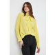 Svilena košulja BOSS boja: žuta, regular, s izrezom na vezanje