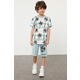 Trendyol Blue Printed Knitted Top-Bottom Set