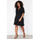 Trendyol Curve Black Double Breasted Flounce Knitted Dress Double Breasted Flounce Mini Knitted Dress