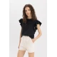 DEFACTO 100% Cotton Regular Cut Crew Neck Ruffle Detail Short Sleeve T-Shirt