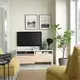BESTA TV stalaža s fiokama, bela/Björköviken/Stubbarp brezov furnir, 120x42x48 cm
