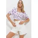 Trend Alacati Stili Ženska bluza kratkih rukava ALC-X11651, Brod izrez, Ljubičasto-bela