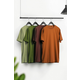 Trendyol Brown-Khaki-Orange-Light Green Slim/Slim Cut 4-Piece Basic 100% Cotton T-Shirt