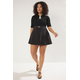 Trendyol Curve Black High Waist Belt Pleated Woven Plus Size Shorts Skirt