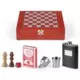 Set u drvenoj poklon kutiji sa šah tablom, špilom karata i metalnom pljoskom Magnus