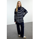 Trendyol Navy Blue Zipper Relaxed Thessaloniki Striped Knitwear Hijab Bottom-Top Set