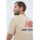 Bombažna kratka majica New Balance bež barva