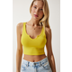 Happiness Istanbul Womens Yellow Strap Crop Knitted Blouse