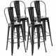 HOMCOM komplet 4 barskih stolov, zložljivi visoki kuhinjski stoli, kovinski s snemljivim naslonom, industrijski dizajn z naslonom za noge, 44x49x116 cm, črna