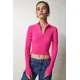 Happiness Istanbul Womens Pink Zipper Ribbed Crop Knitwear Sweater