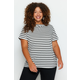 Trendyol Curve Black and White Striped Boat Neck Knitted T-shirt