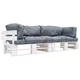 2-dijelni vrtni set sofa od paleta sa sivim jastucima borovina