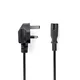 Nedis UK napajalni kabel UK moški IEC 320 C7 2 00 m Da 2 x 0 75 mm2 Baker Okrogla Ponikljano Združeno kraljestvo PVC Napajalni vtič Tip G 250 V AC 3 A Črna