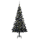 Greatstore Umetna novoletna jelka z LED lučkami in bučkami črna 210 cm