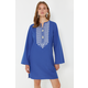 Trendyol Blue Mini Woven Embroidered 100% Cotton Beach Dress