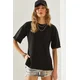 Bianco Lucci Womens Side Slit Sleeve Folding Detailed Crew Neck Short Sleeve Basic T-Shirt