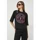 Pamučna majica Versace Jeans Couture za žene, boja: crna