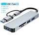 KJB USB-C večvratni adapter, izvedba 4 v 2, srebrn Večportni USB-C/USB-A adapter, izvedba 5 in 2 SD
