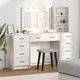 vidaXL vidaXL 3-delni set toaletne mizice z LED svetlobo iz belega inženirskega lesa, (22054990)