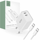 POLNILEC ZA MOBILNE IN TABLIČNE RAČUNALNIKE TECH-PROTECT C35W 2-PORT NETWORK CHARGER PD35W + TYPE-C CABLE WHITE