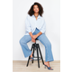 Trendyol Curve Light Blue Stitch Detail Flare Fit Denim Jeans