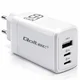 Qoltec 65W GaN stenski polnilnik | 5–20 V | 3–3,35 A | 2 x USB-C PD | 1 x USB QC 3.0 | Prenosnik | Pametni telefon | Bela