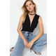 Trendyol Black Lace-Up Detail V-Neck Fitted/Situated, Flexible Knitted Bodysuit with Snap fastener