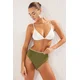 Trendyol Khaki Plain Triangle Embroidered High Waist Regular Bikini Set