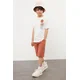 Trendyol White Boys Back Printed Short Sleeve T-shirt Shorts Set Knitted Bottom-Top Set