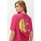 Trendyol Fuchsia Pink 100% Cotton Back and Front Printed Oversize/Comfortable Fit Knitted T-Shirt