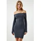 Happiness Istanbul Womens Smoky Carmen Collar Wraparound Ribbed Knitted Dress