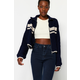 Trendyol Navy Blue Crop Color Block stojalo Visoki ovratnik Pletenine Cardigan