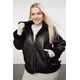 Trendyol Curve Brown Regular Fit Faux Leather Biker Coat with Fur Detail