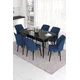 Hanah Home Set Trpezarijski sto i 6 stolica Eva, Plavo-crni