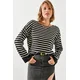 Bianco Lucci Womens Striped Shoulder Buttoned Sweater