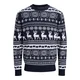 JACK & JONES Pulover JJXmas Santa temno modra/bela