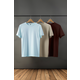 Trendyol Dark Brown-Stone-Light Blue Basic Slim Fit 100% Cotton 3-Pack T-Shirt