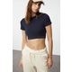 Trendyol Dark Navy Blue Crop Lightly Supported Soft Textured Crew Neck Knitted Sports Top/Blouse