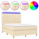 Vidaxl Box spring postelja z vzmetnico LED krem 140x200 cm blago