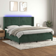 shumee Box spring postelja z vzmetnico LED tem. zelena 200x200cm žamet