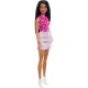 Mattel Mattel Barbie - Roza top s potiskom z zvezdami, črne ravne lase (HRH13)