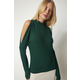 Happiness Istanbul Womens Emerald Green Stand-Up Collar Knitwear Blouse with Decollete