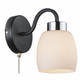 GLOBO 69018W | Pessoa-IV Globo zidna svjetiljka s poteznim prekidačem 1x E27 krom, metal crna, opal