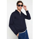 Trendyol Navy Blue Regular Cut Stand Collar Zippered Cotton Basic Sweatshirt