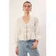 Trendyol White Embroidery Fabric Binding Detailed Regular Regular Pattern Woven Shirt