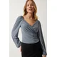 Happiness Istanbul Womens Gray Elastic Balloon Sleeve Sandy Knitted Blouse