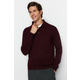 Trendyol Burgundy Slim Fit Polo Collar Buttoned Smart Knitwear Sweater